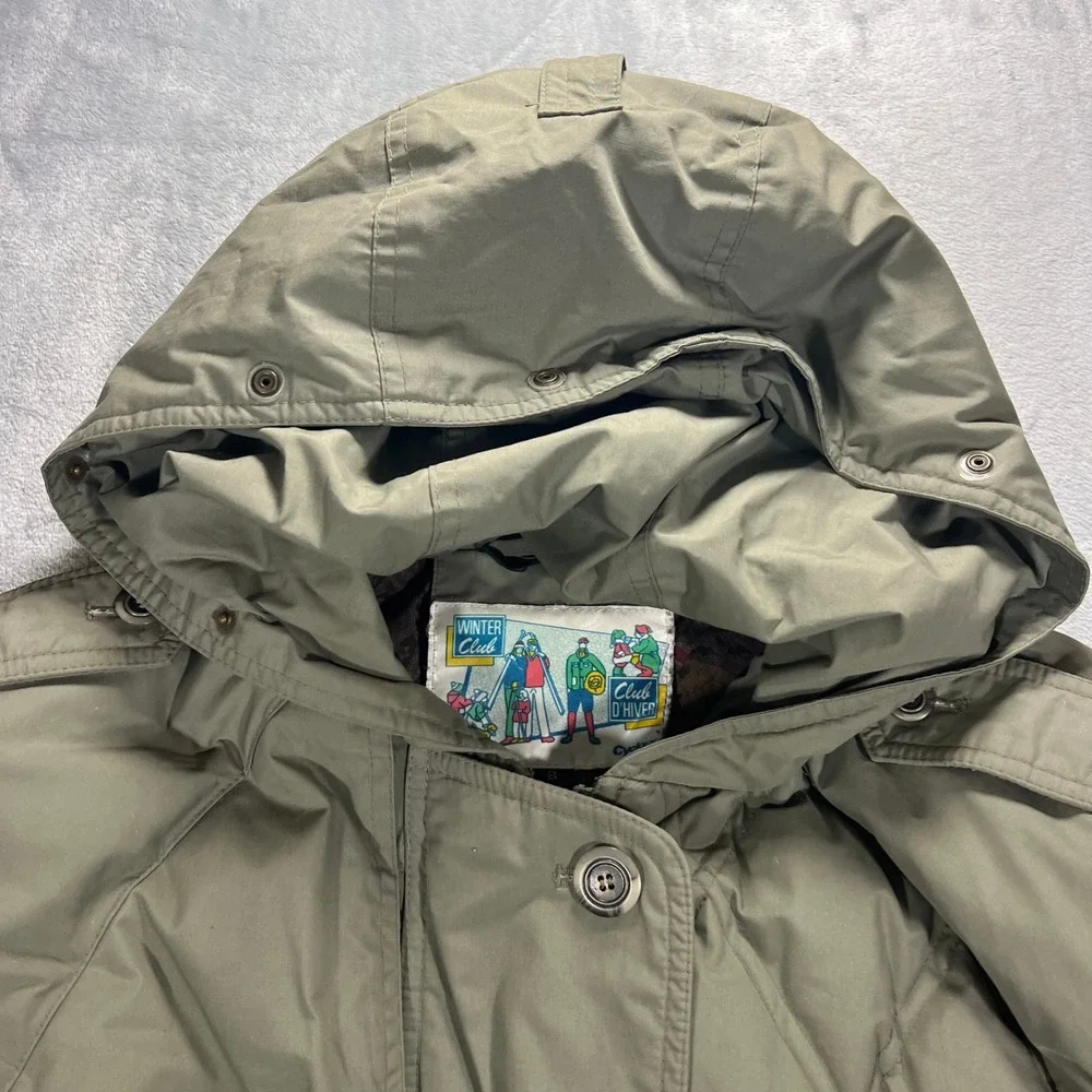 Winter Club Cyclone Down Parka Mens Small Olive Green Quilted Hooded Vintage